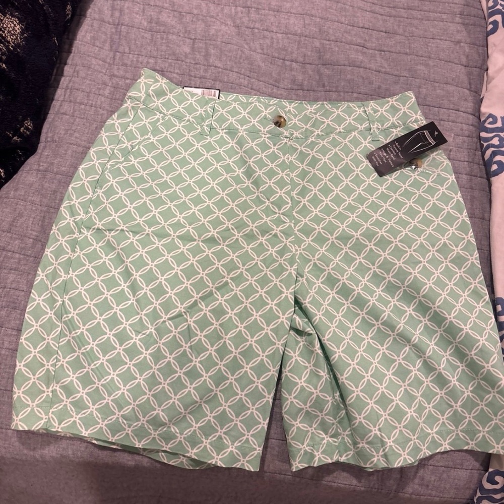 Kim Rogers Mint Green Patterned Women Shorts Size 12